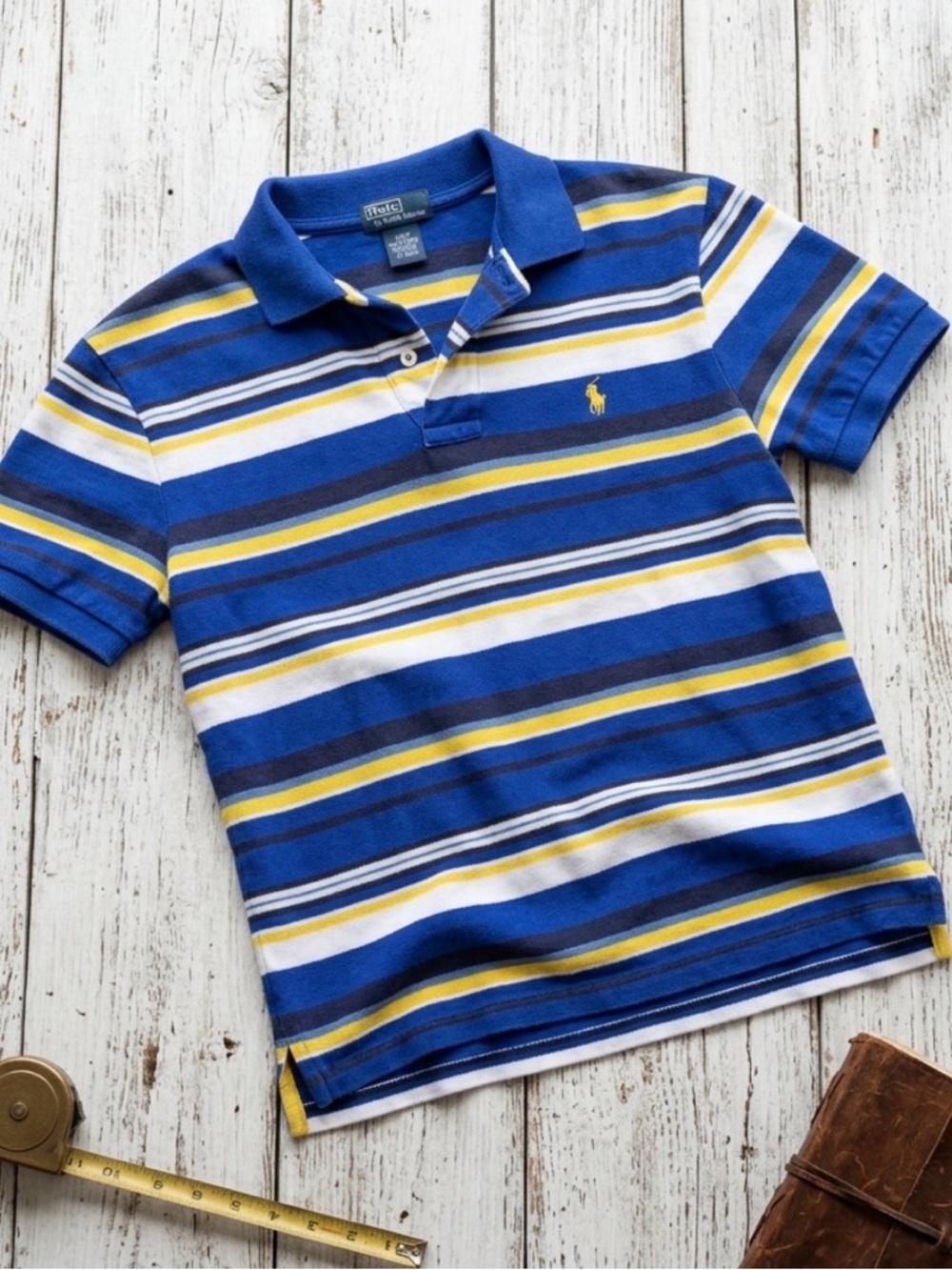 Ralph Lauren Boys Striped Polo in Blue, Yellow & White